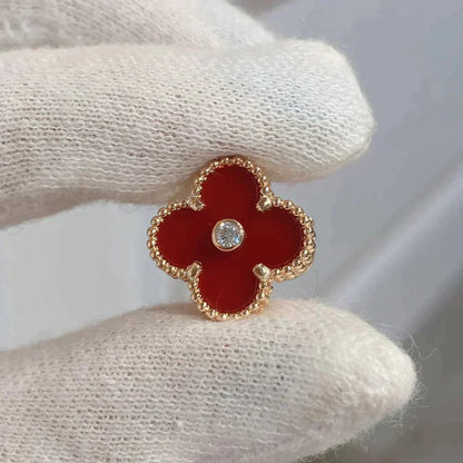[Super CiCi ]CLOVER MEDIUM 1 MOTIFS CARNELIAN  DIAMOND earrings