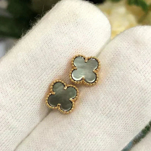 [Super CiCi ]CLOVER MINI 9.5MM GRAY MOP EARRINGS