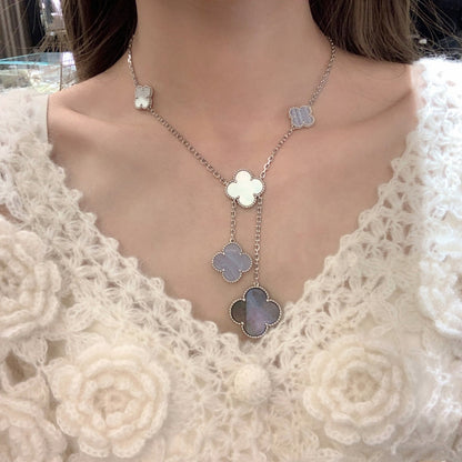 [Super CiCi ]CLOVER MOP CHALCEDONY NECKLACE SILVER 6 MOTIF