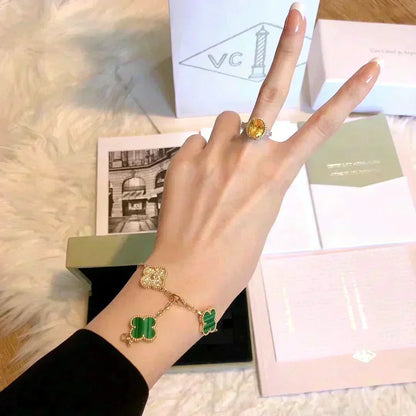 [Super CiCi ] CLOVER 5 MOTIF MALACHITE BRACELET COLLECTION