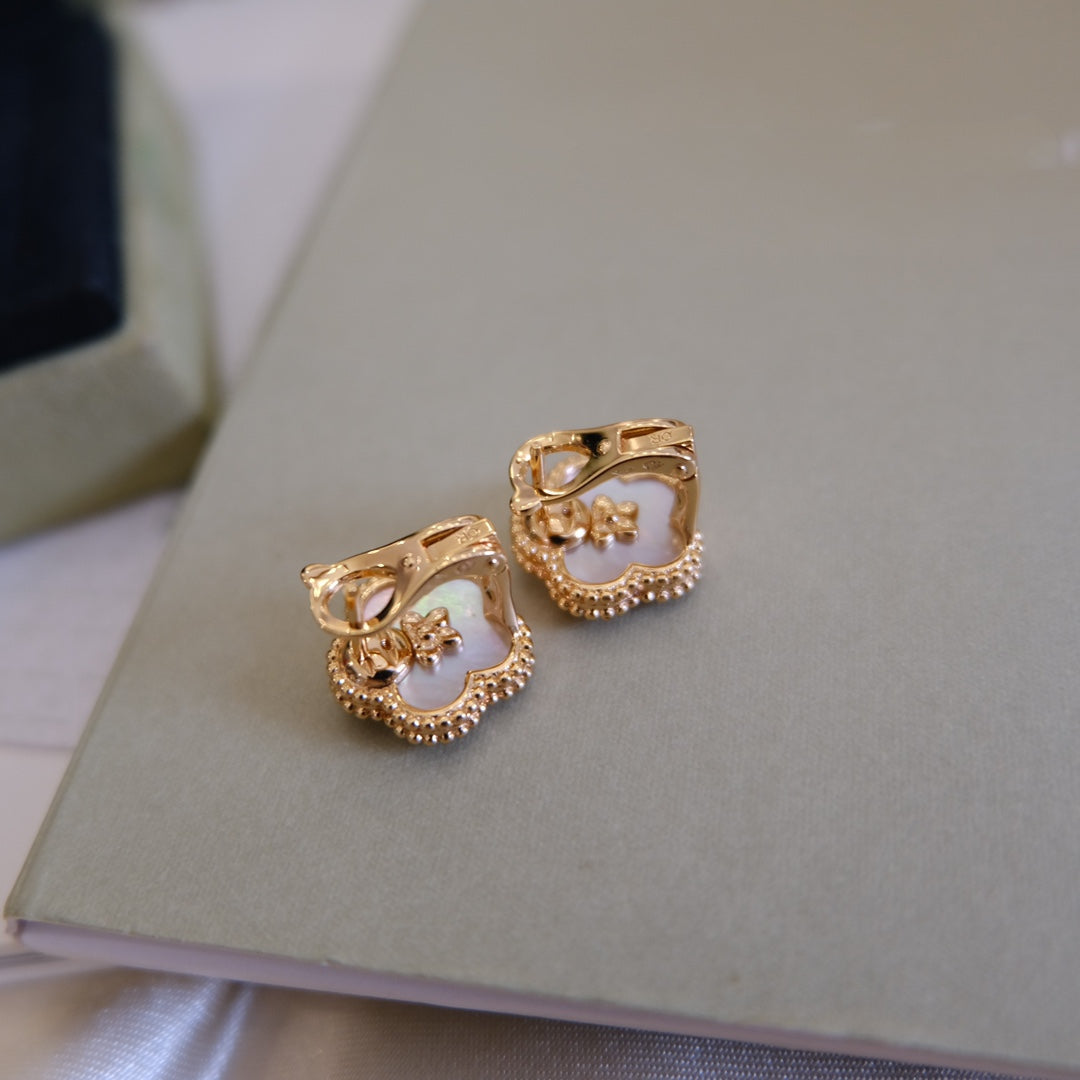 [Super CiCi ]LUCKY PINK GOLD WHITE MOP EARRINGS