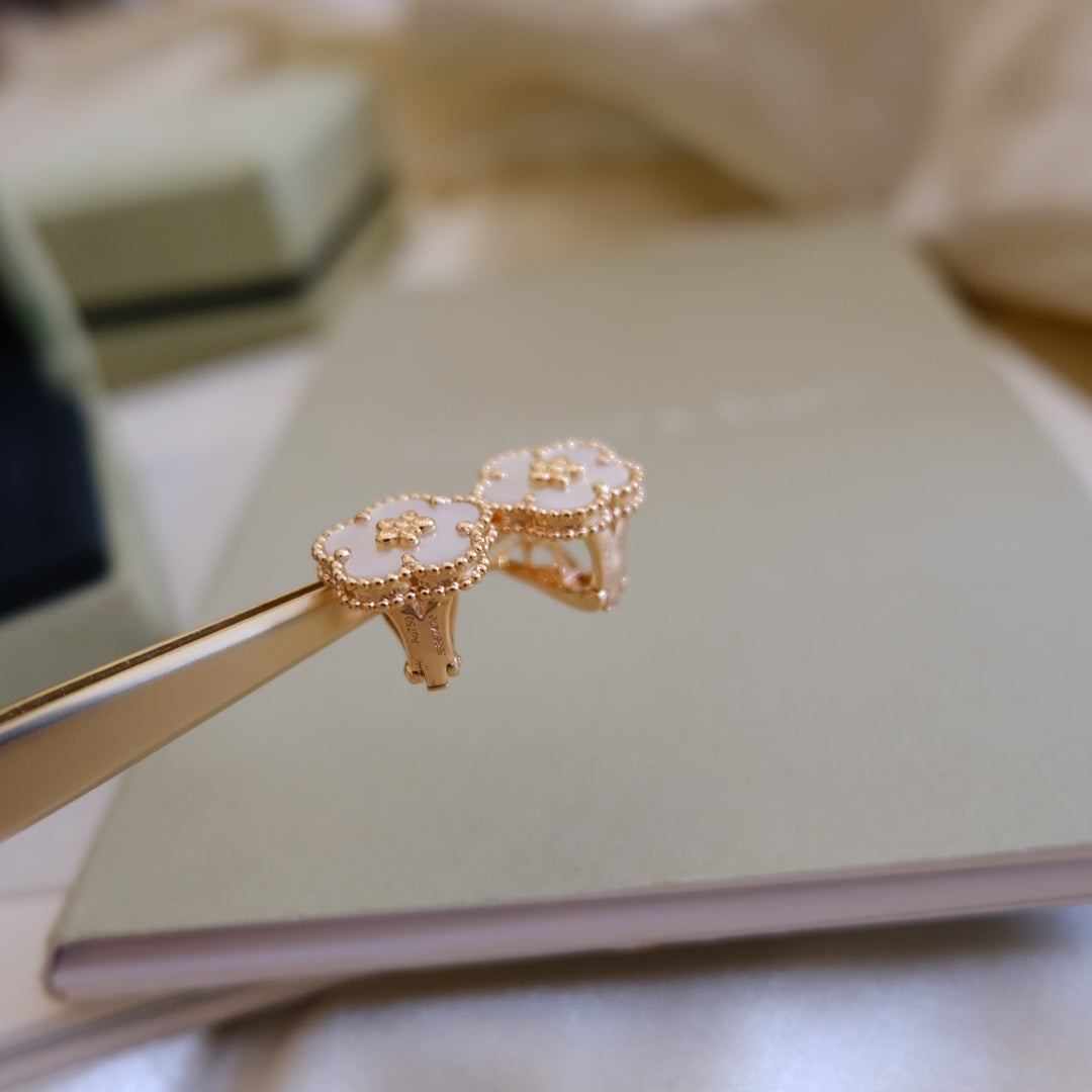[Super CiCi ]LUCKY PINK GOLD WHITE MOP EARRINGS