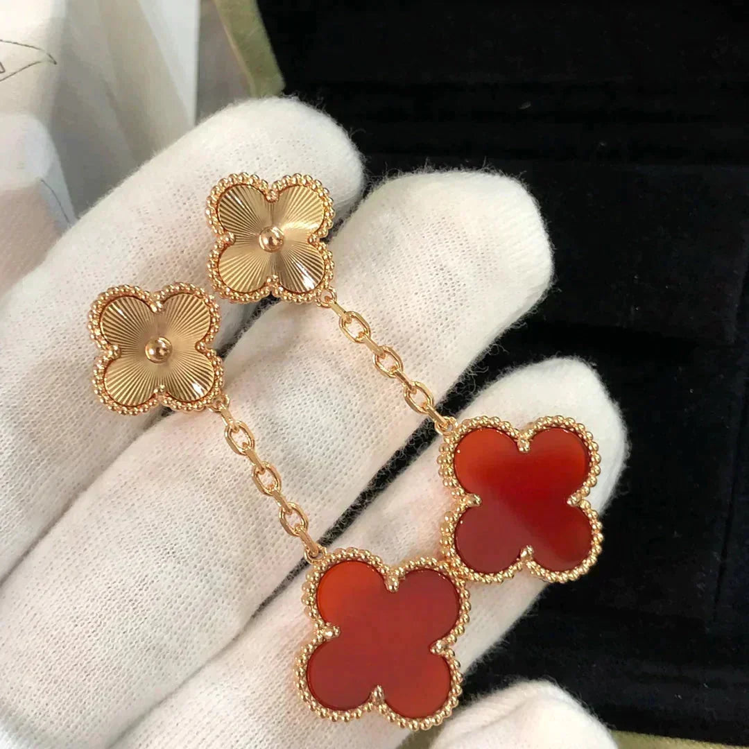 [Super CiCi ]CLOVER 2 MOTIF  LASER CARNELIAN EARRINGS
