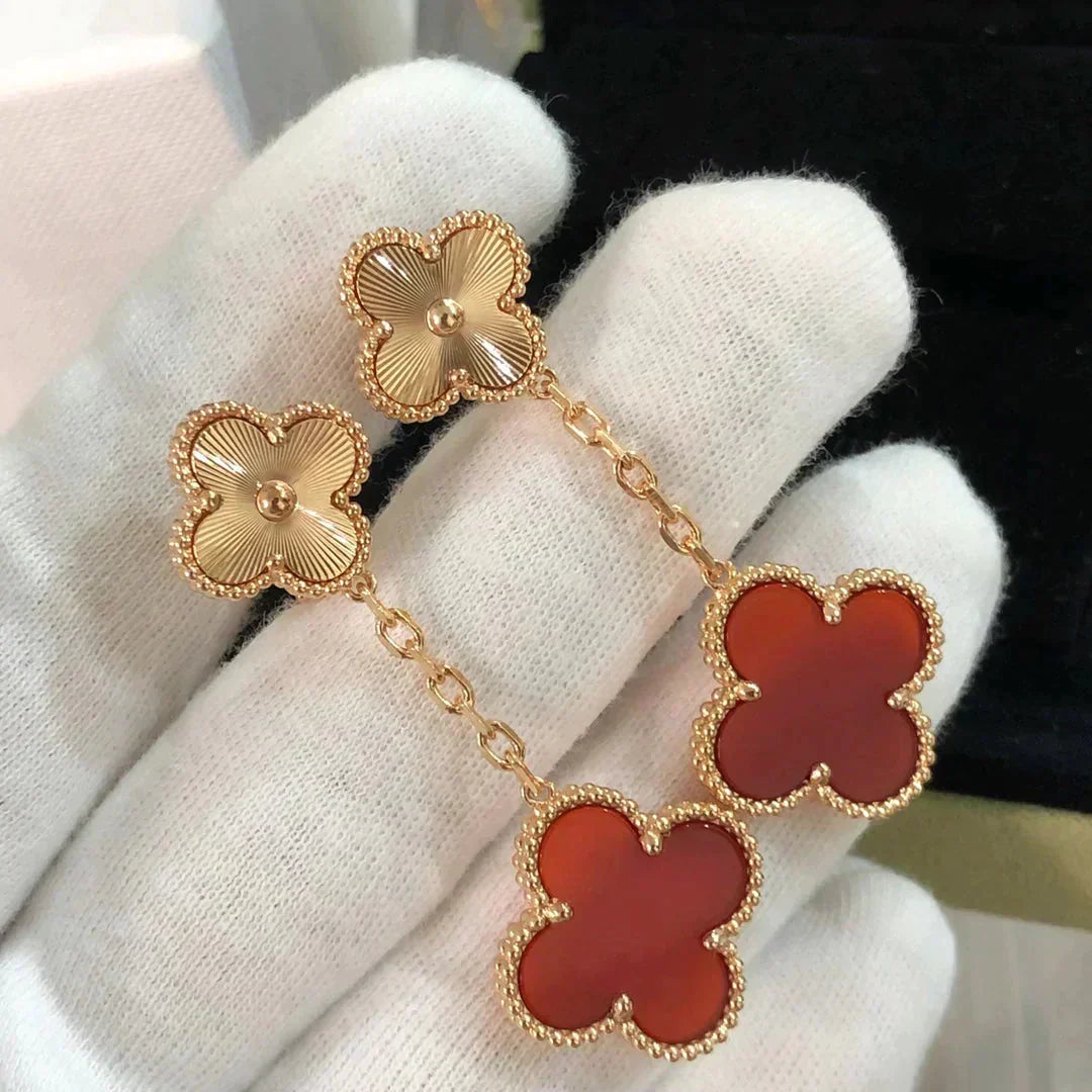 [Super CiCi ]CLOVER 2 MOTIF  LASER CARNELIAN EARRINGS