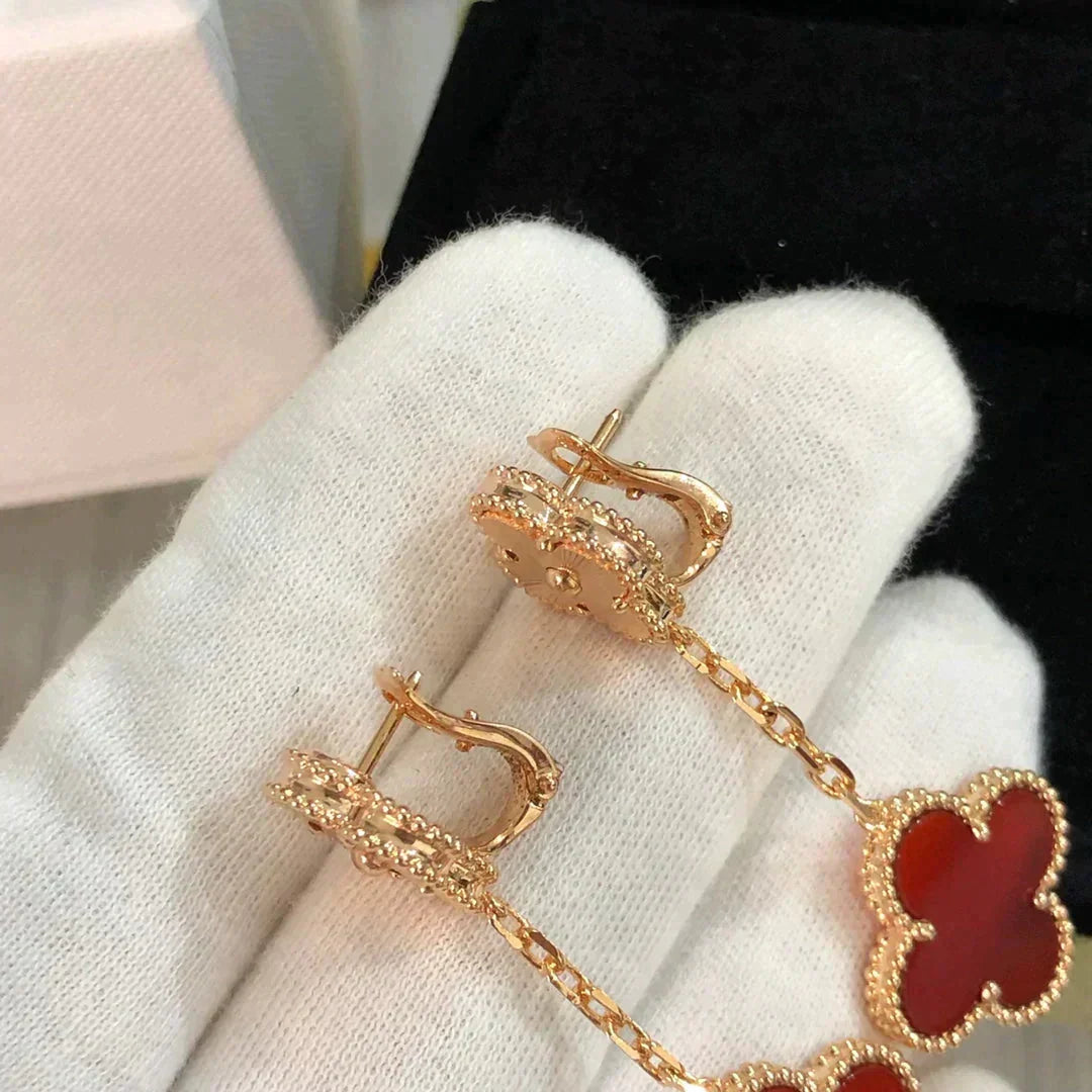 [Super CiCi ]CLOVER 2 MOTIF  LASER CARNELIAN EARRINGS