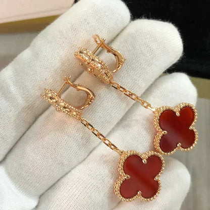 [Super CiCi ]CLOVER 2 MOTIF  LASER CARNELIAN EARRINGS