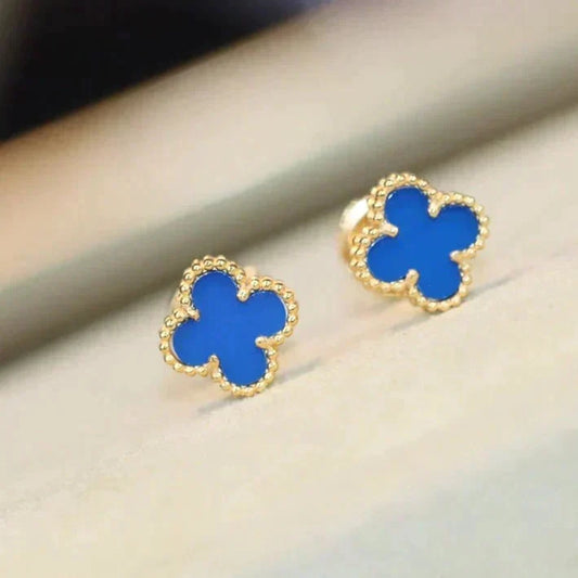 [Super CiCi ]CLOVER MINI 9.5MM BLUE AGATE EARRINGS