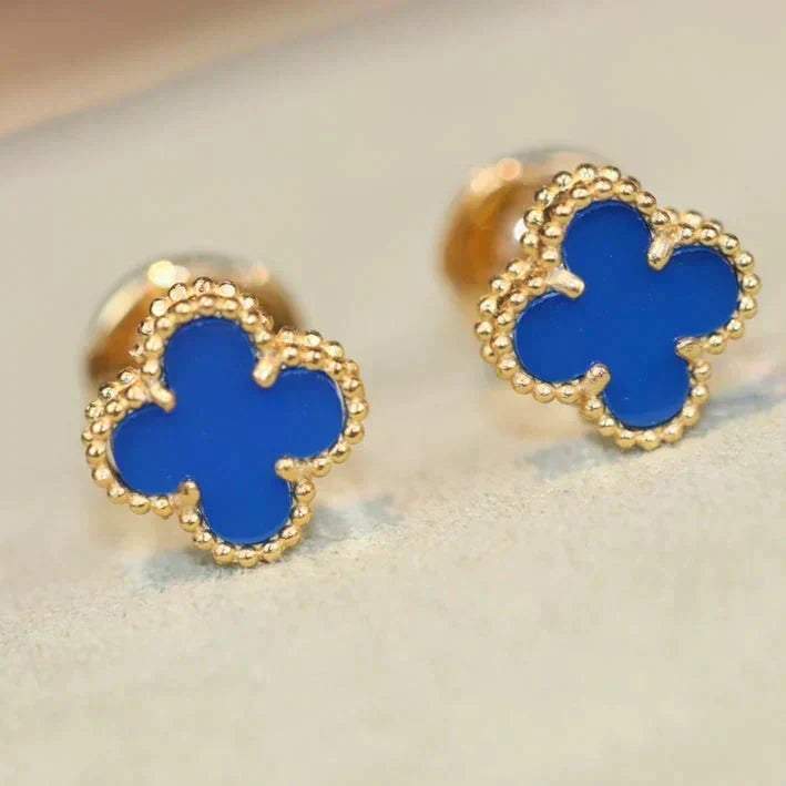 [Super CiCi ]CLOVER MINI 9.5MM BLUE AGATE EARRINGS