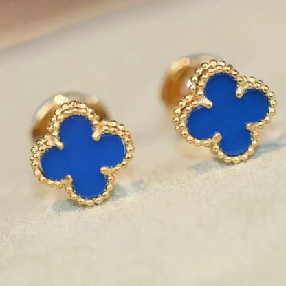 [Super CiCi ]CLOVER MINI 9.5MM BLUE AGATE EARRINGS