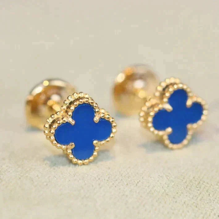 [Super CiCi ]CLOVER MINI 9.5MM BLUE AGATE EARRINGS