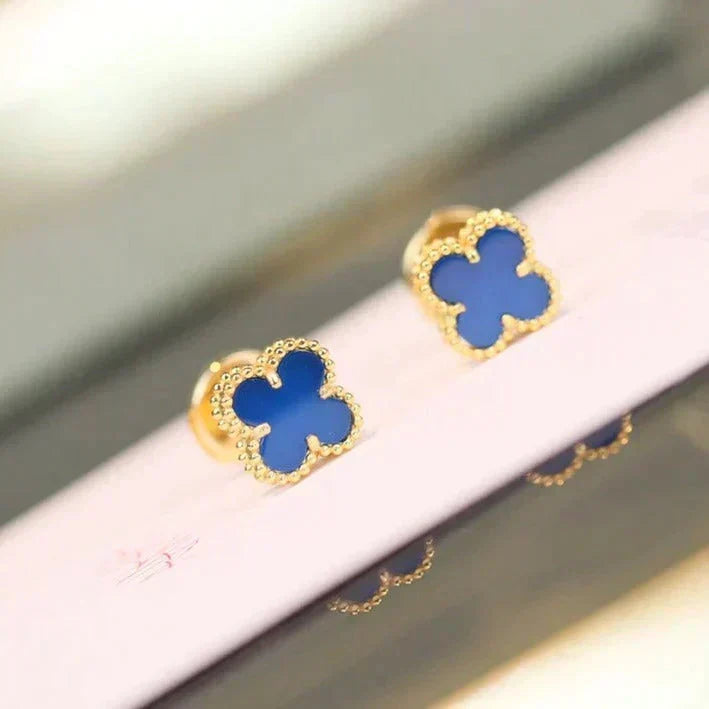 [Super CiCi ]CLOVER MINI 9.5MM BLUE AGATE EARRINGS