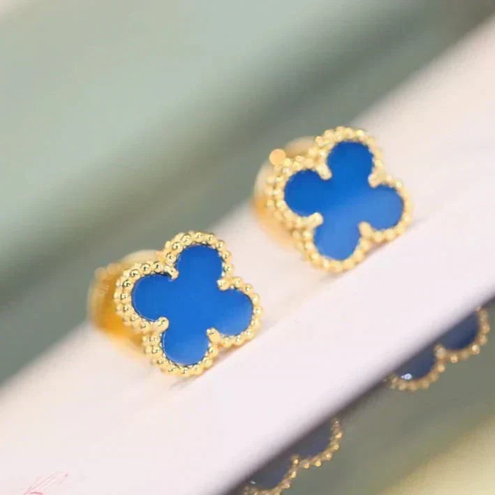 [Super CiCi ]CLOVER MINI 9.5MM BLUE AGATE EARRINGS