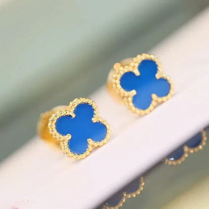 [Super CiCi ]CLOVER MINI 9.5MM BLUE AGATE EARRINGS
