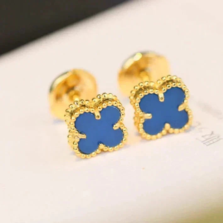 [Super CiCi ]CLOVER MINI 9.5MM BLUE AGATE EARRINGS