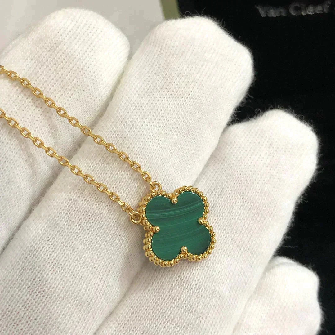 [Super CiCi ]CLOVER 15MM MALACHITE SINGLE FLOWER  NECKLACE