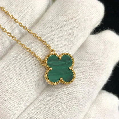 [Super CiCi ]CLOVER 15MM MALACHITE SINGLE FLOWER  NECKLACE
