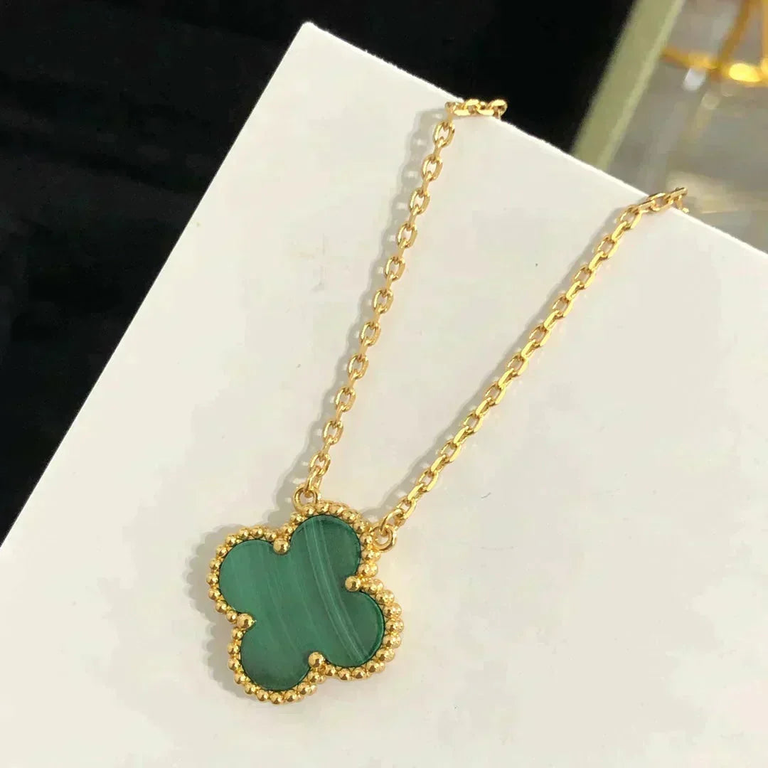 [Super CiCi ]CLOVER 15MM MALACHITE SINGLE FLOWER  NECKLACE