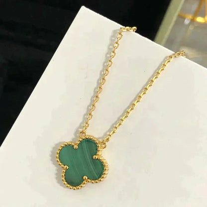 [Super CiCi ]CLOVER 15MM MALACHITE SINGLE FLOWER  NECKLACE