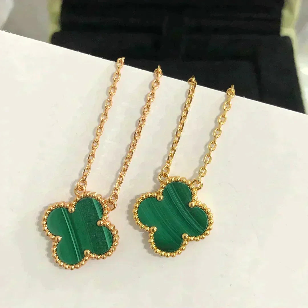 [Super CiCi ]CLOVER 15MM MALACHITE SINGLE FLOWER  NECKLACE
