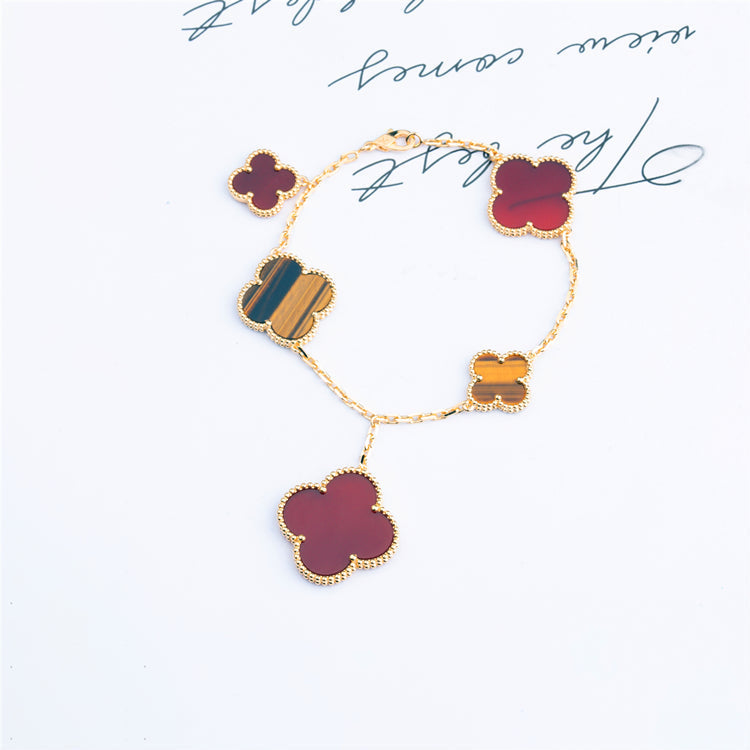 [Super CiCi ]CLOVER BRACELET 5 MOTIFS CARNELIAN TIGER EYE