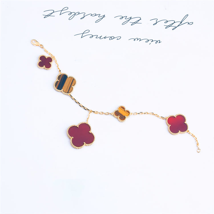 [Super CiCi ]CLOVER BRACELET 5 MOTIFS CARNELIAN TIGER EYE