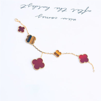 [Super CiCi ]CLOVER BRACELET 5 MOTIFS CARNELIAN TIGER EYE