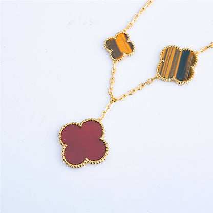 [Super CiCi ]CLOVER BRACELET 5 MOTIFS CARNELIAN TIGER EYE
