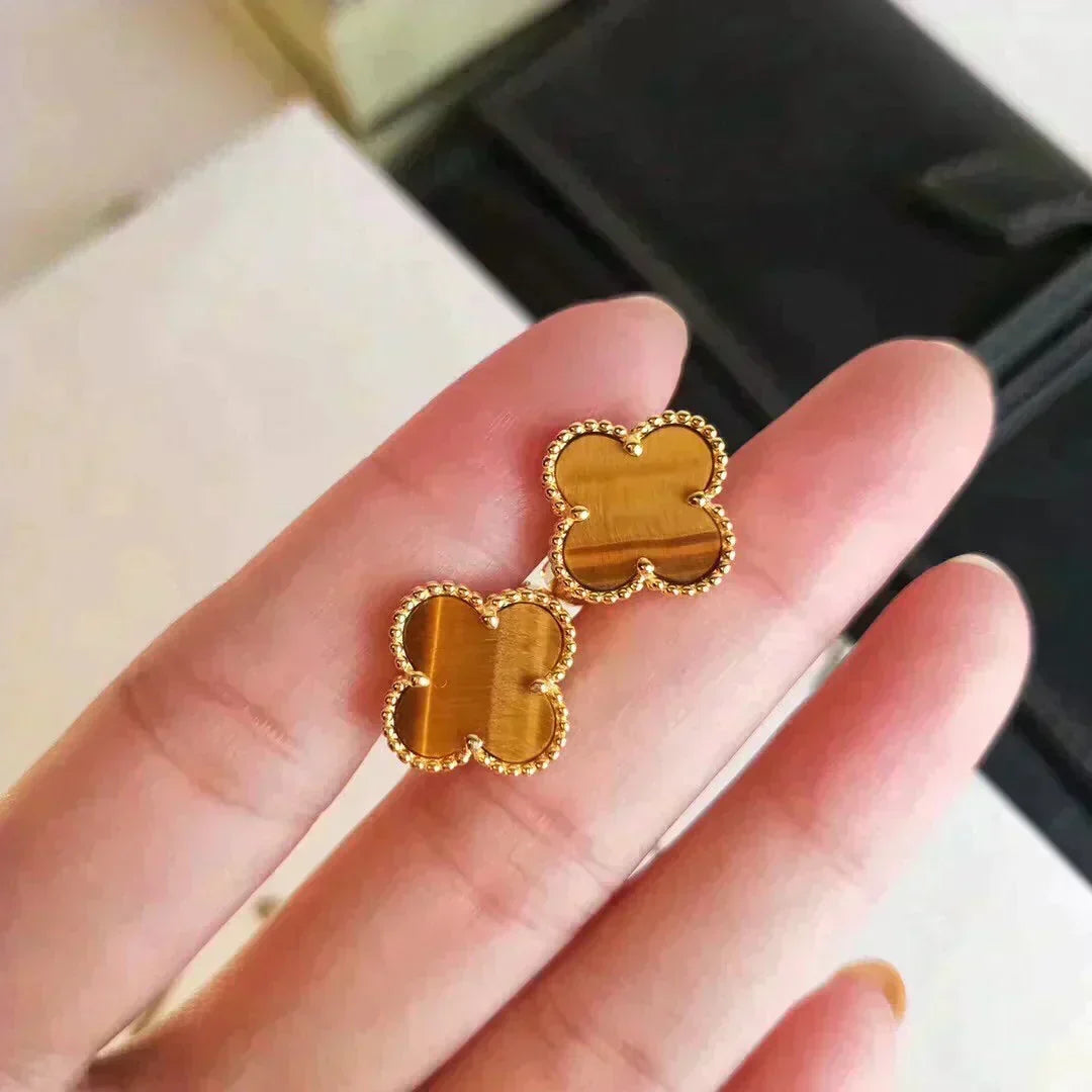 [Super CiCi ]CLOVER MEDIUM 1 MOTIFS TIGER EYE EARRINGS