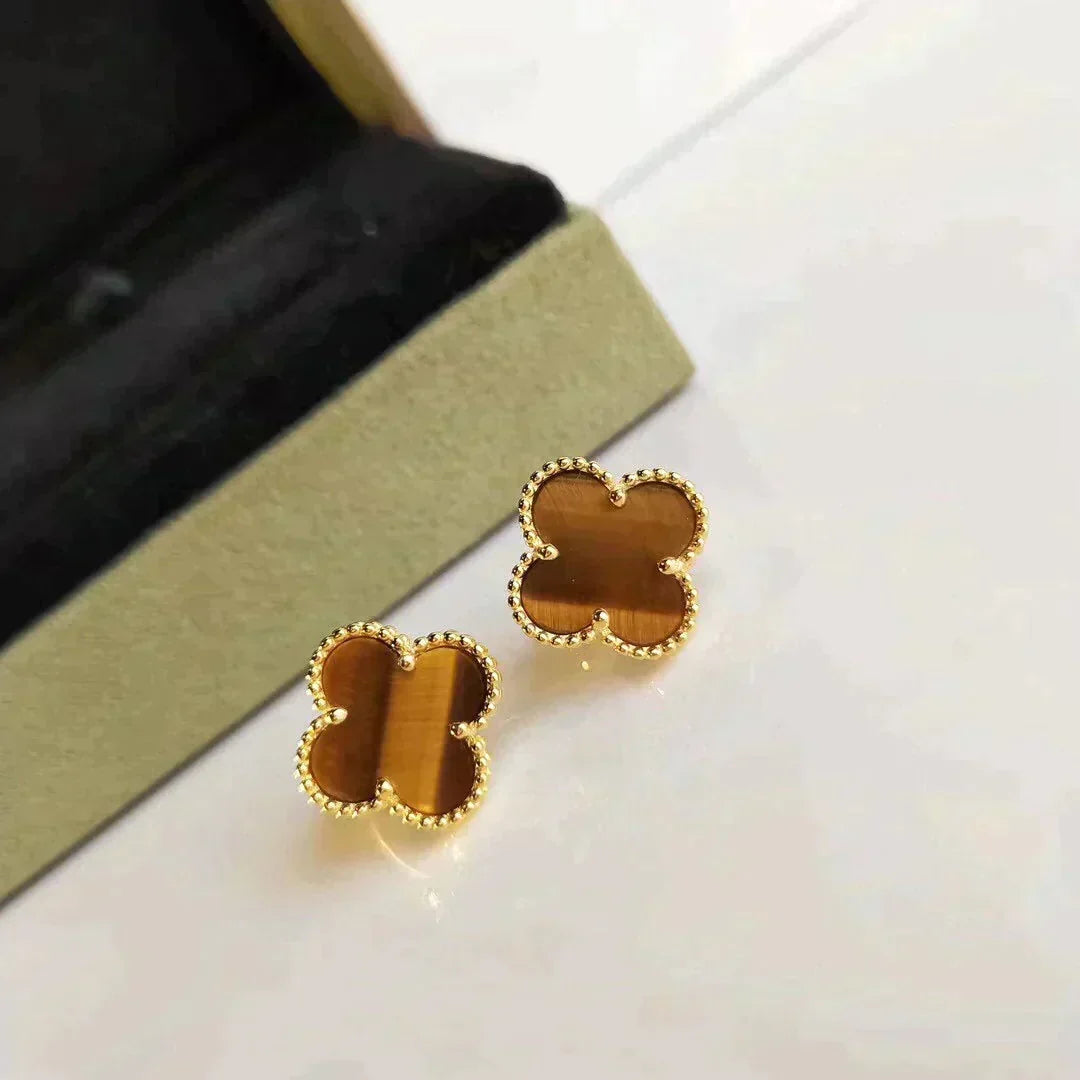 [Super CiCi ]CLOVER MEDIUM 1 MOTIFS TIGER EYE EARRINGS