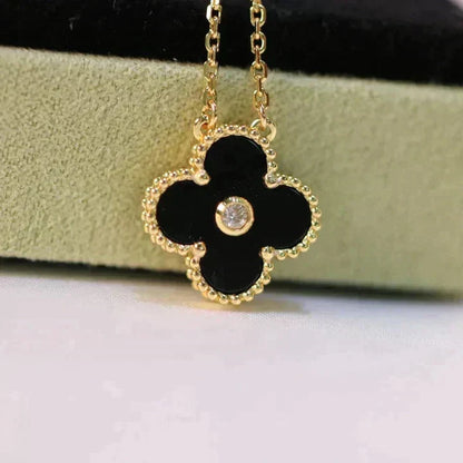 [Super CiCi ]CLOVER 15MM DIAMOND ONYX NECKLACE