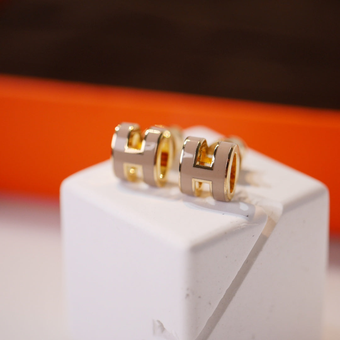 [Super CiCi ]MINI POP H GOLD EARRINGS GREY