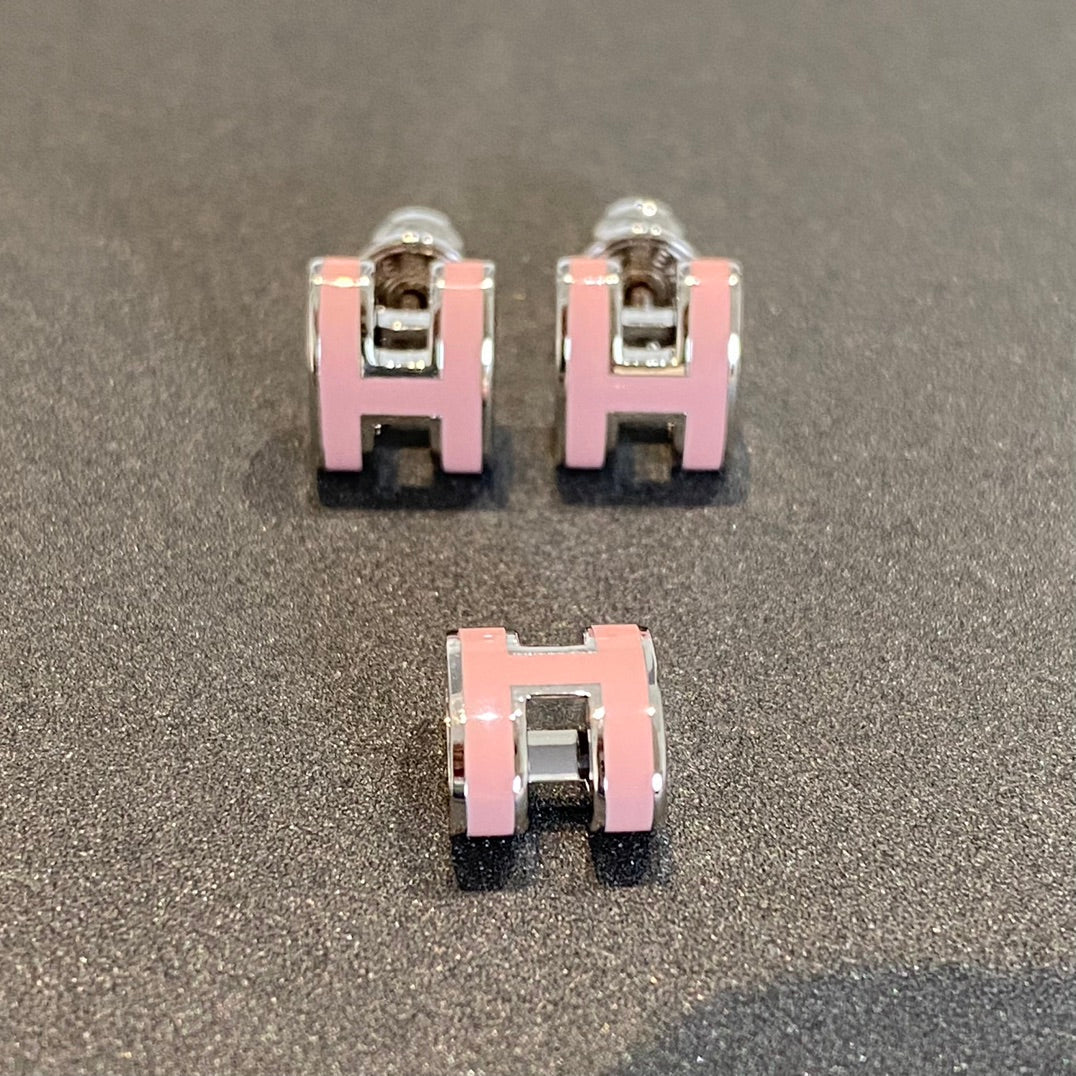 [Super CiCi ]MINI POP H SILVER EARRINGS PINK