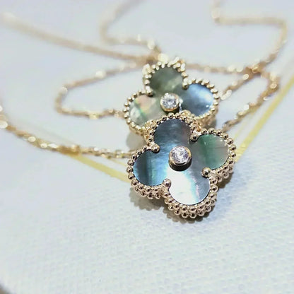 [Super CiCi ]CLOVER 15MM DIAMOND AND MOTHER-OF-GREY NECKLACE