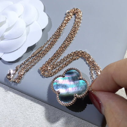 [Super CiCi ]CLOVER 25MM GOLD DARK MOP BIG CLOVER NECKLACE