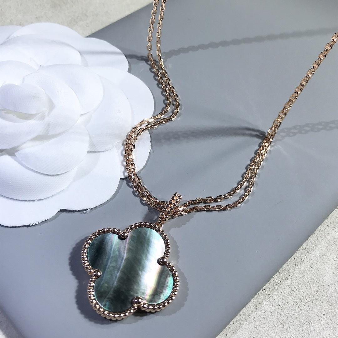 [Super CiCi ]CLOVER 25MM GOLD DARK MOP BIG CLOVER NECKLACE
