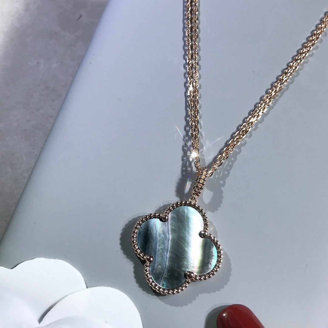 [Super CiCi ]CLOVER 25MM GOLD DARK MOP BIG CLOVER NECKLACE