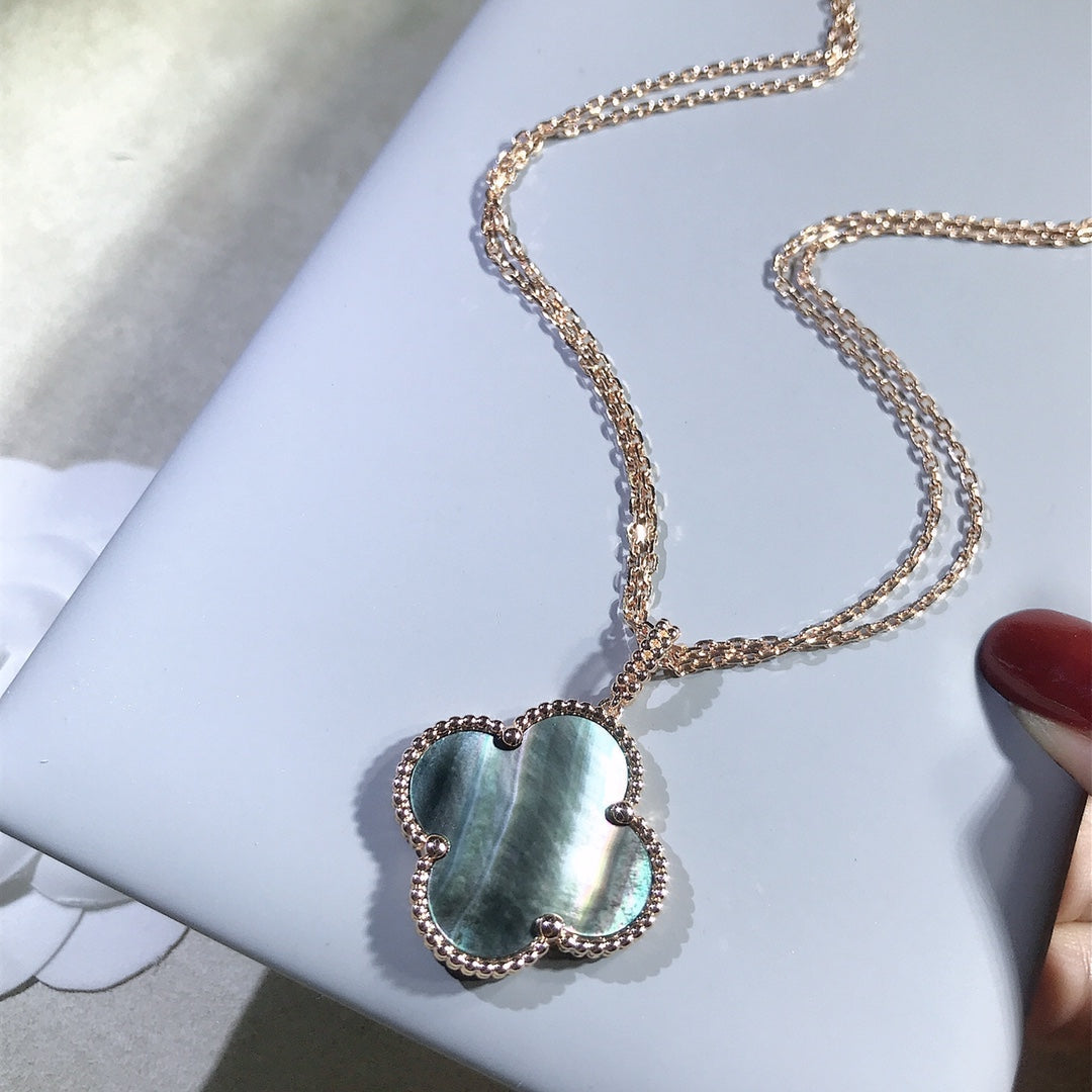 [Super CiCi ]CLOVER 25MM GOLD DARK MOP BIG CLOVER NECKLACE