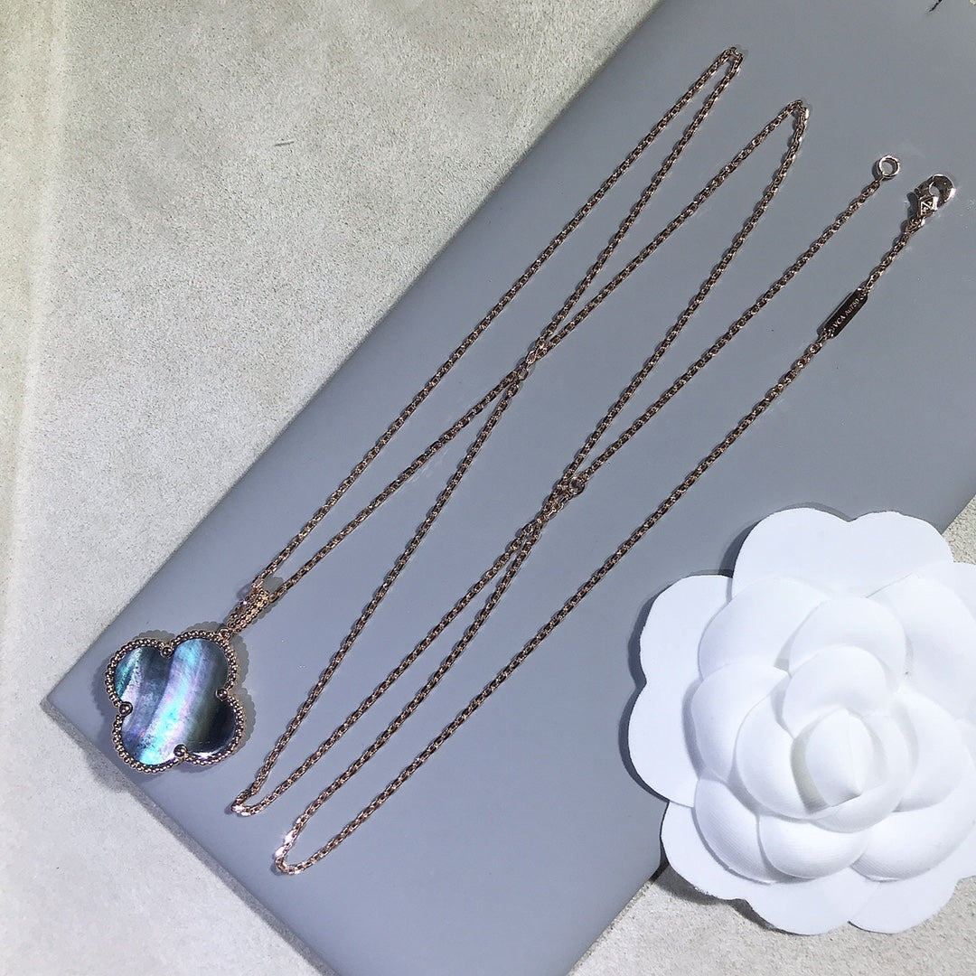 [Super CiCi ]CLOVER 25MM GOLD DARK MOP BIG CLOVER NECKLACE