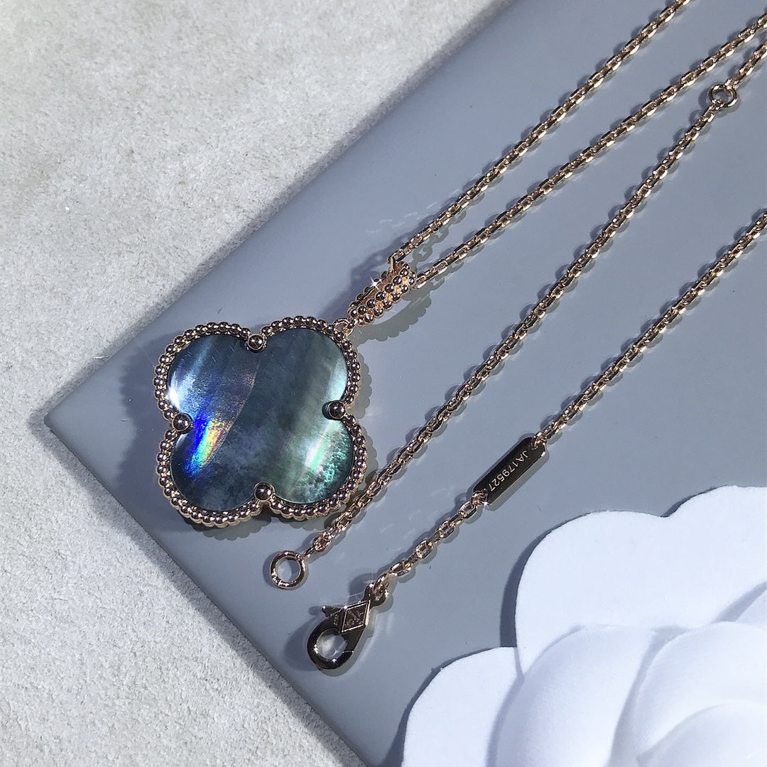 [Super CiCi ]CLOVER 25MM GOLD DARK MOP BIG CLOVER NECKLACE