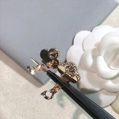[Super CiCi ]CLOVER MEDIUM 1 MOTIFS  PINK MOP DIAMOND EARRINGS