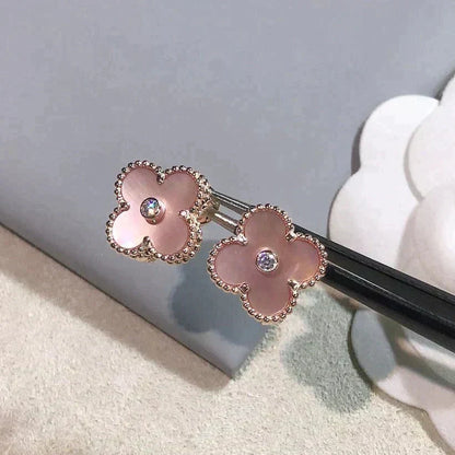 [Super CiCi ]CLOVER MEDIUM 1 MOTIFS  PINK MOP DIAMOND EARRINGS