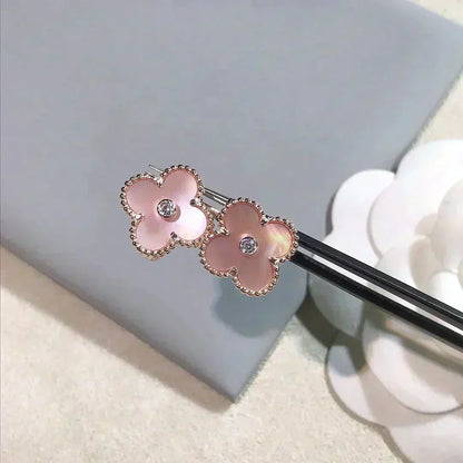 [Super CiCi ]CLOVER MEDIUM 1 MOTIFS  PINK MOP DIAMOND EARRINGS