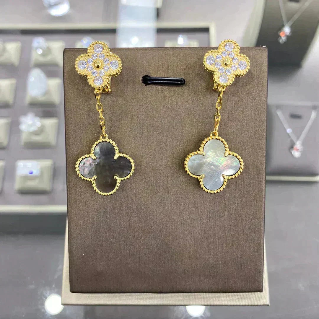 [Super CiCi ]CLOVER  2 MOTIFS  DIAMOND  EARRINGS (MULTIPLE CHOICES?¡ä