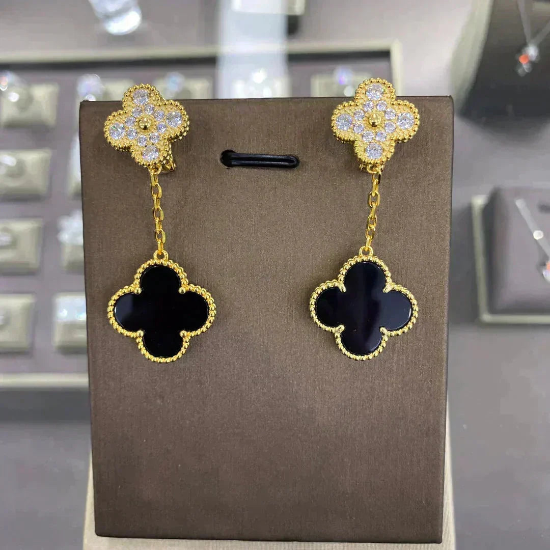 [Super CiCi ]CLOVER  2 MOTIFS  DIAMOND  EARRINGS (MULTIPLE CHOICES?¡ä