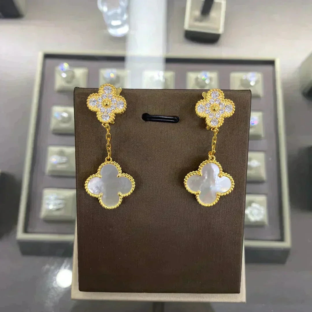 [Super CiCi ]CLOVER  2 MOTIFS  DIAMOND  EARRINGS (MULTIPLE CHOICES?¡ä