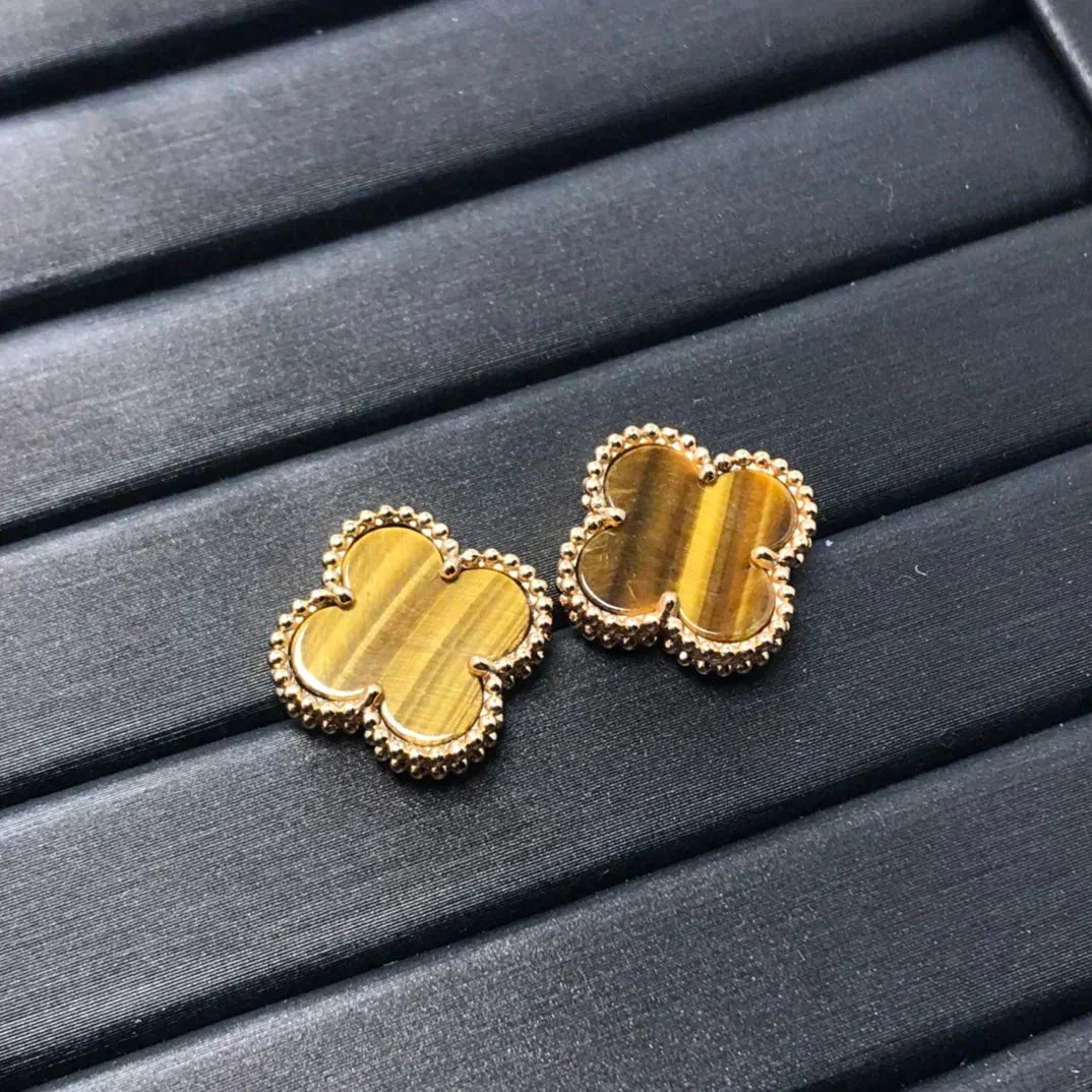 [Super CiCi ]CLOVER MEDIUM 1 MOTIFS TIGER EYE EARRINGS