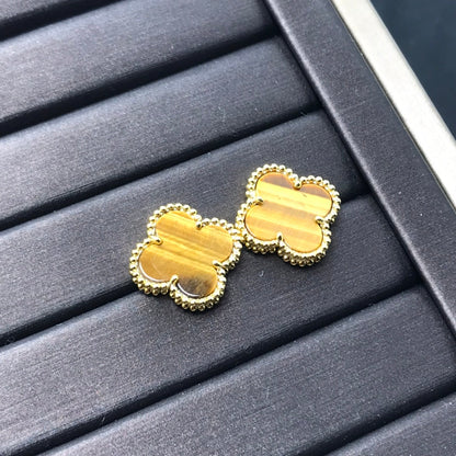 [Super CiCi ]CLOVER MEDIUM 1 MOTIFS TIGER EYE EARRINGS