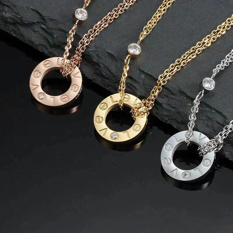 [Super CiCi ]LOVE NECKLACE 16MM 2 DIAMONDS