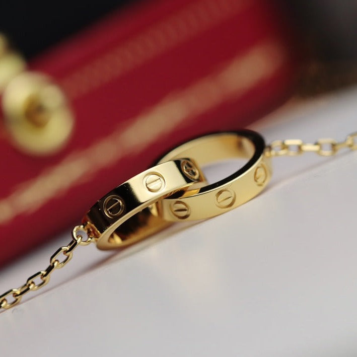 [Super CiCi ]LOVE NECKLACE DOUBLE RING GOLD