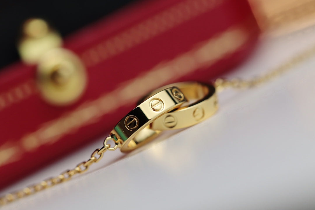 [Super CiCi ]LOVE NECKLACE DOUBLE RING GOLD